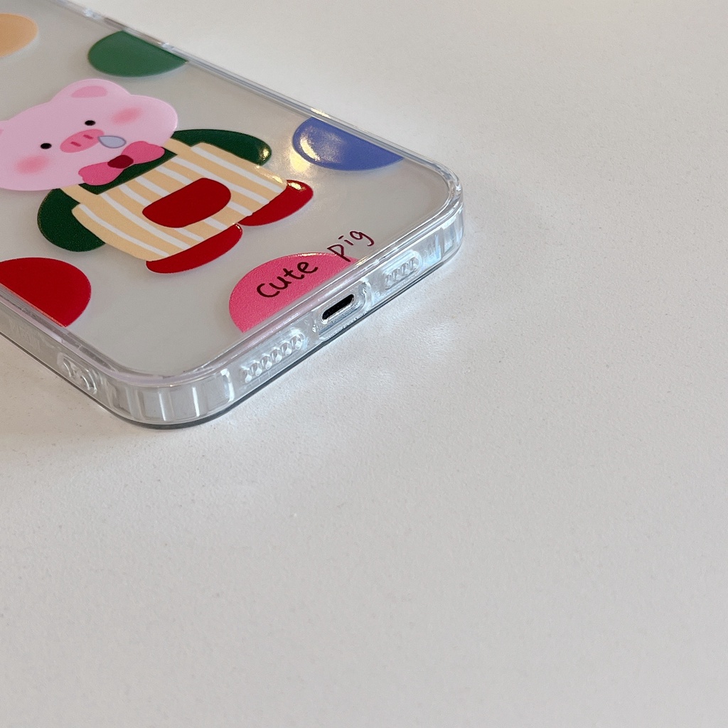 Ốp Điện Thoại Acrylic Chống Sốc Hình Heo Hồng Có Dây Treo Cho IPhone 14 13 12 11 Pro Max