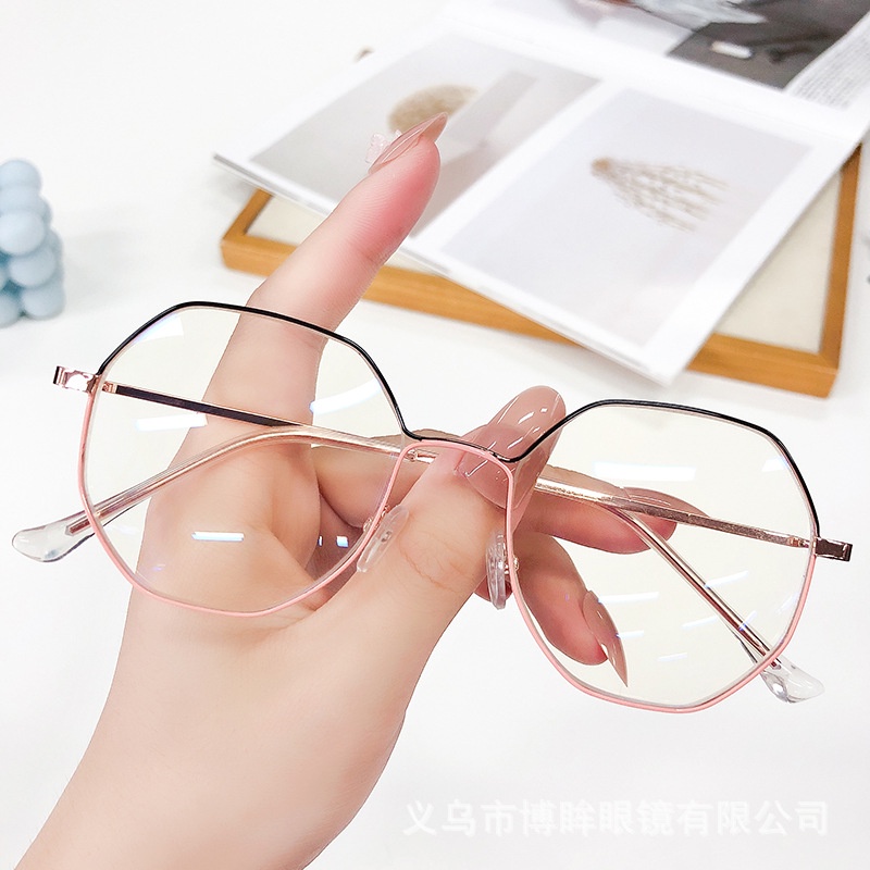 Kính Mát Gọng Đa Giác Bằng Kim Loại Chống Ánh Sáng Xanh Phong Cách Retro Cho Nam Và Nữ