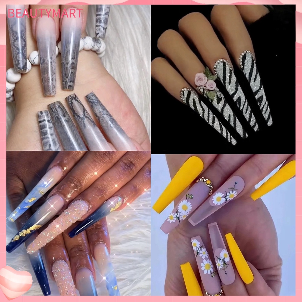 Bộ 600 Móng Tay Giả Nối Dài Che Phủ Toàn Diện Chống Vỡ Lâu Trôi DIY