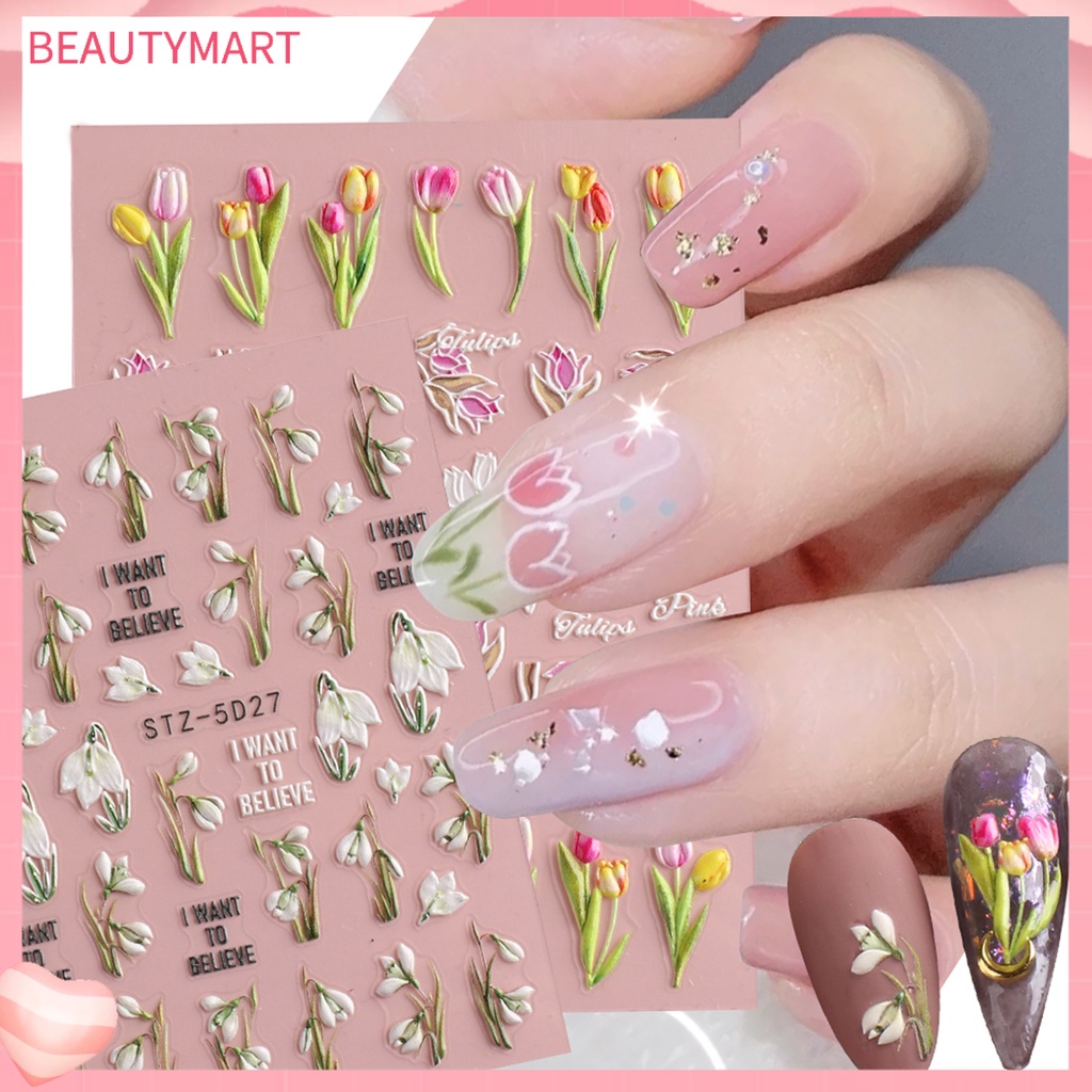 Miếng Dán Trang Trí Móng Tay Tạo Hiệu Ứng 5D Hình Hoa Tulip