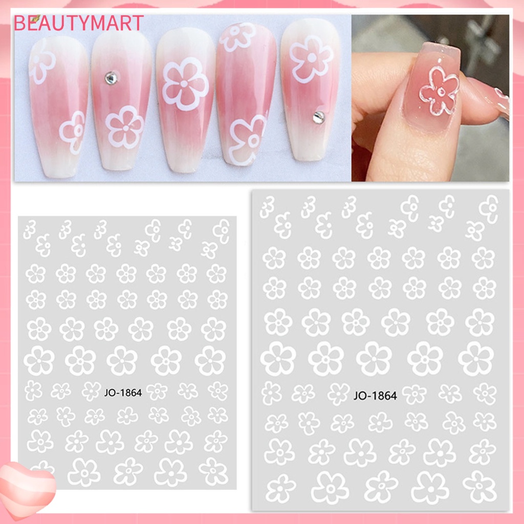 1 Tờ Nhãn Dán Móng Tay Chuyển Đổi Tự Dính Họa Tiết Hoa Anh Đào Màu Trắng Có Thể Tháo Rời