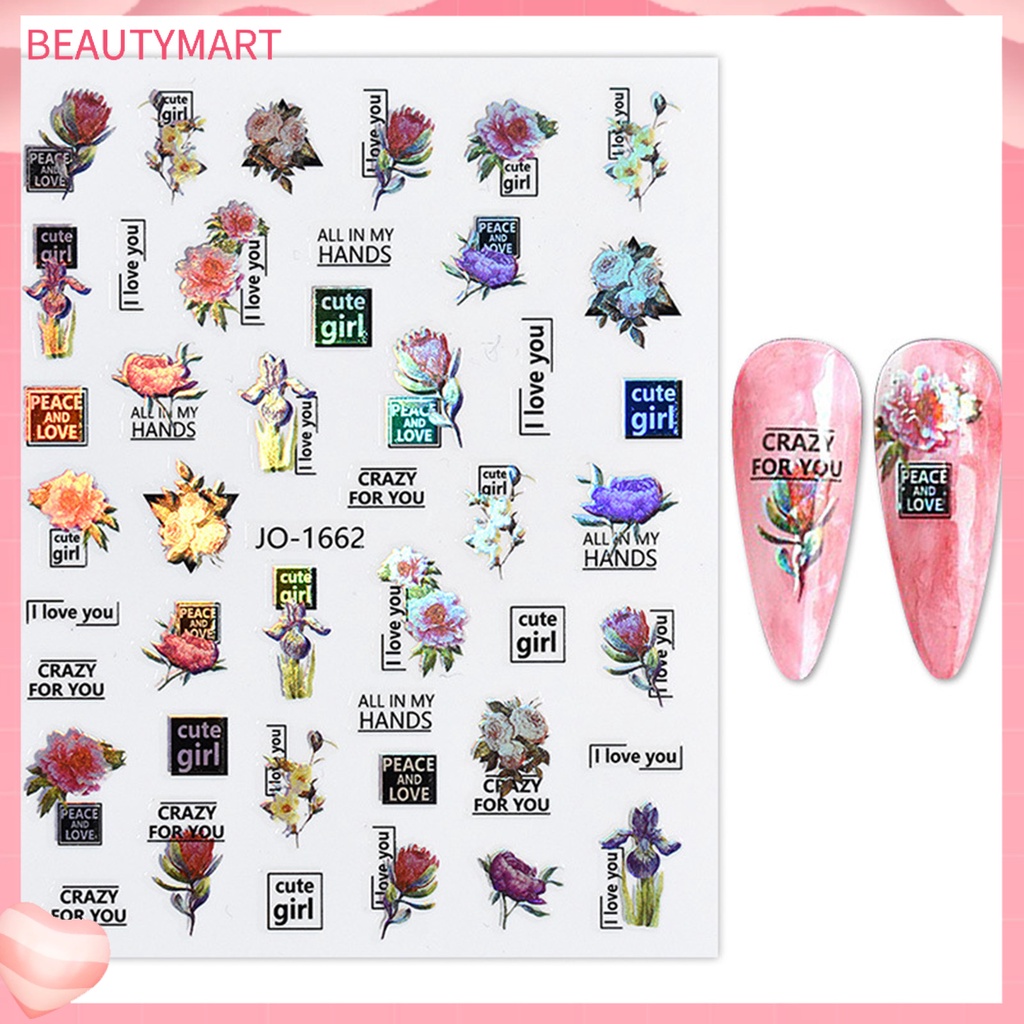 Miếng Dán Móng Tay Hình Hoa Lấp Lánh Nhiều Kiểu Tự Dính Chống Thấm Nước