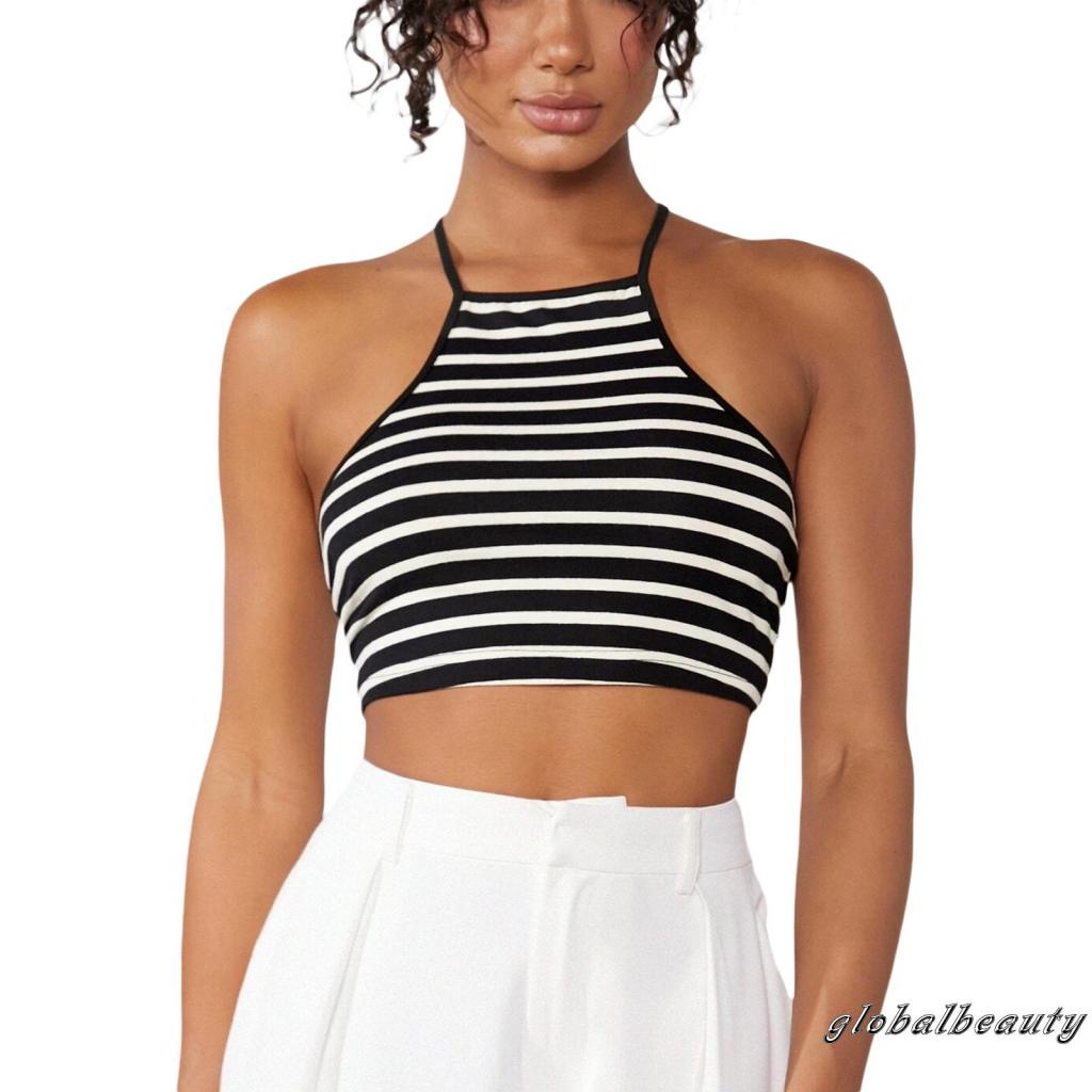 Áo Croptop Không Tay Họa Tiết Kẻ Sọc Thời Trang Mùa Hè Cho Nữ