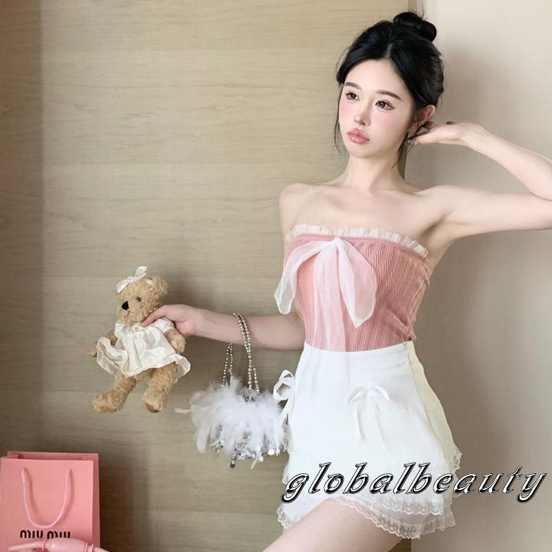 Áo Kiểu Vải Tuyn Không Tay Hở Lưng Phối Dây Cột Thời Trang Mùa Hè Cho Nữ