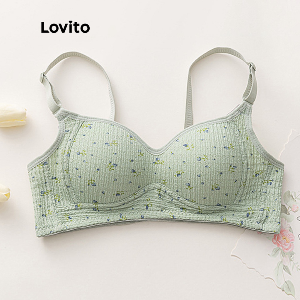 Lovito Áo ngực không dây họa tiết hoa đơn giản dành cho nữ LNA10051 (Tắt Trắng/Hồng/Xanh lục)