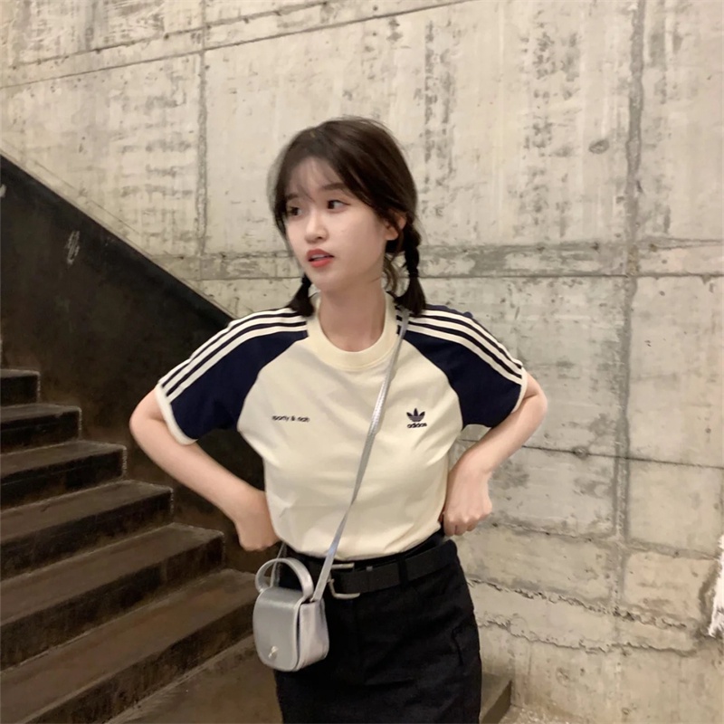 Áo Thun Tay Ngắn Cổ Tròn Chất Liệu 100% Cotton Thêu Logo Adidas Thời Trang Cho Cặp Đôi