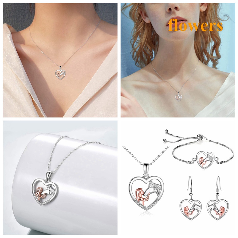 Vòng cổ Mặt Hình Ngựa Phối Hoa Độc Đáo Thời Trang Cho Nữ