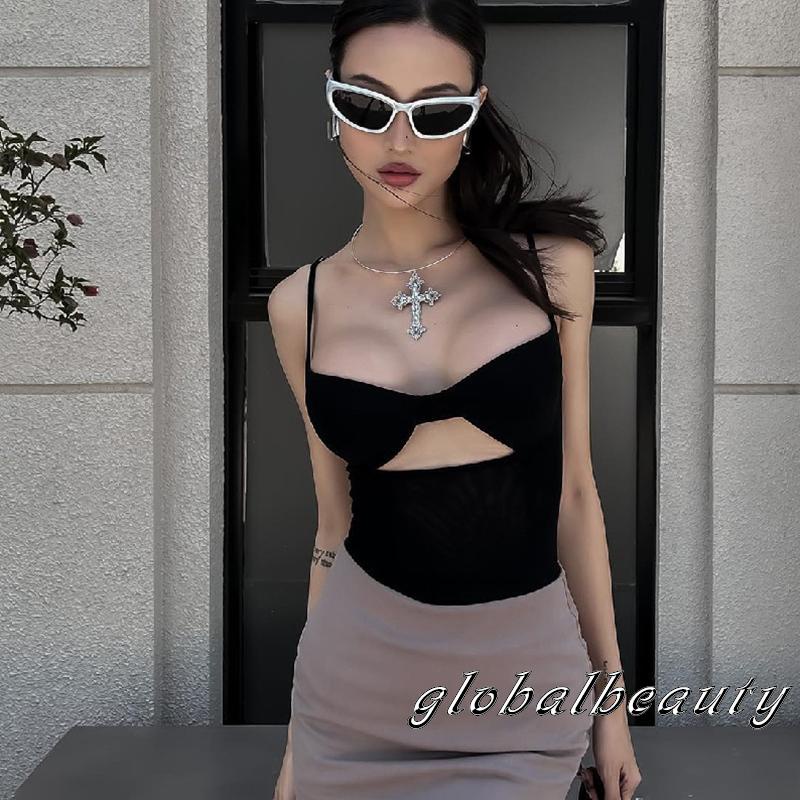 Bộ Áo Liền Quần Hai Dây Màu Trơn Khoét Lỗ Trước Gợi Cảm Cho Nữ