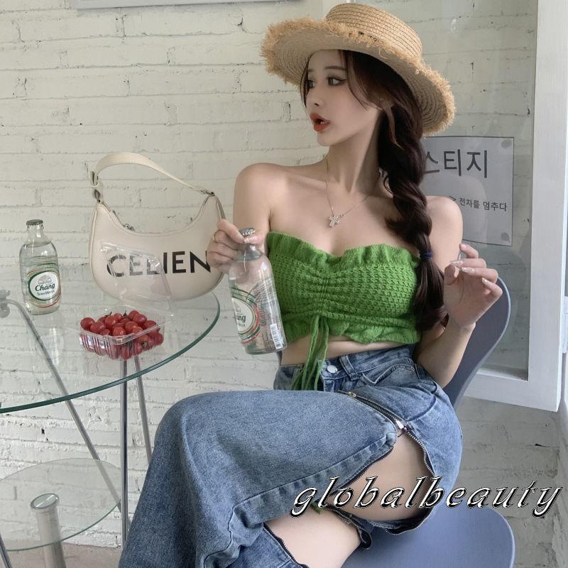 Áo Crop Top Không Dây Cổ Thuyền Màu Trơn Thời Trang Mùa Hè Dành Cho Nữ