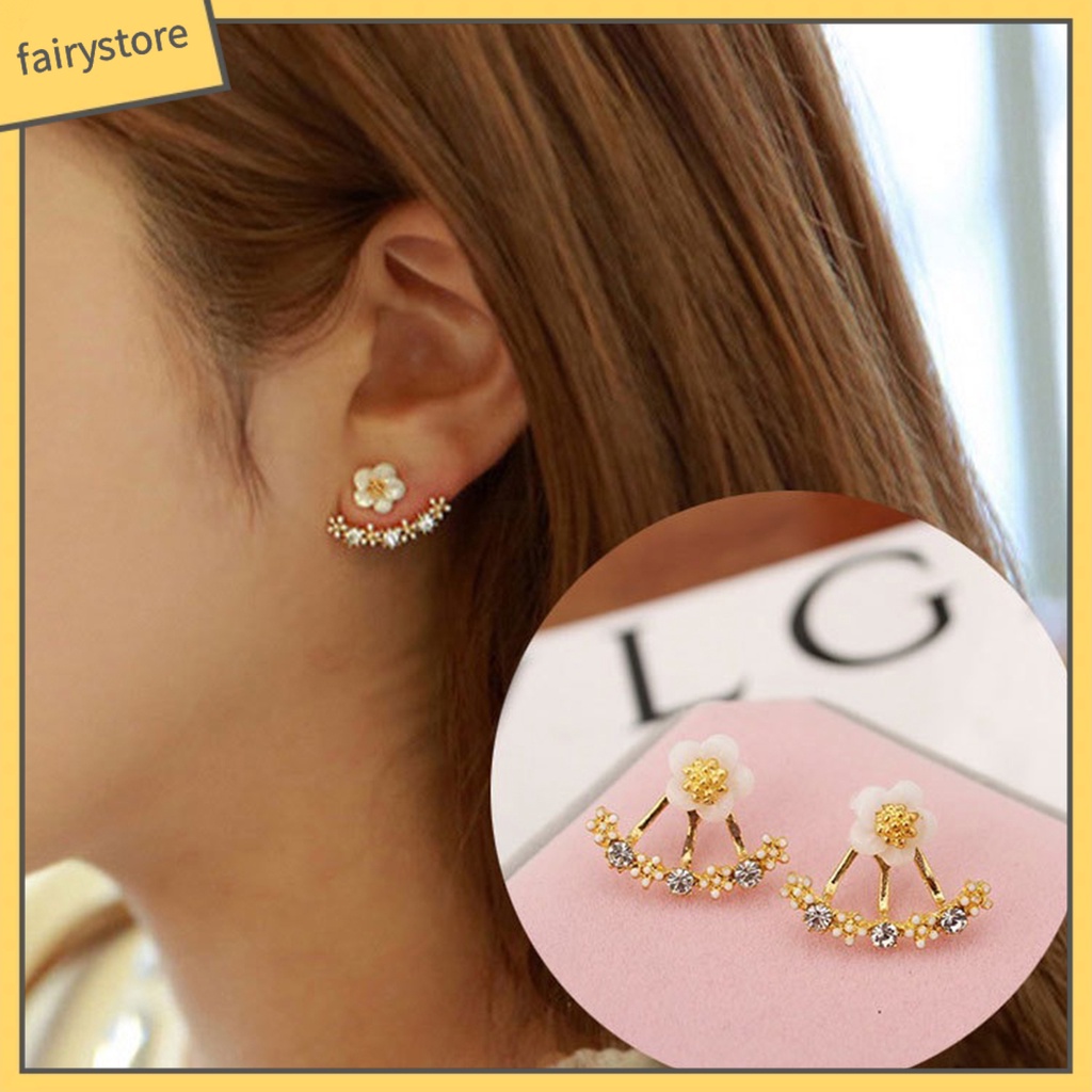 1 Đôi Bông Tai Hình Hoa Cúc Đính Đá Lấp Lánh Phong Cách Hàn Quốc Sang Trọng