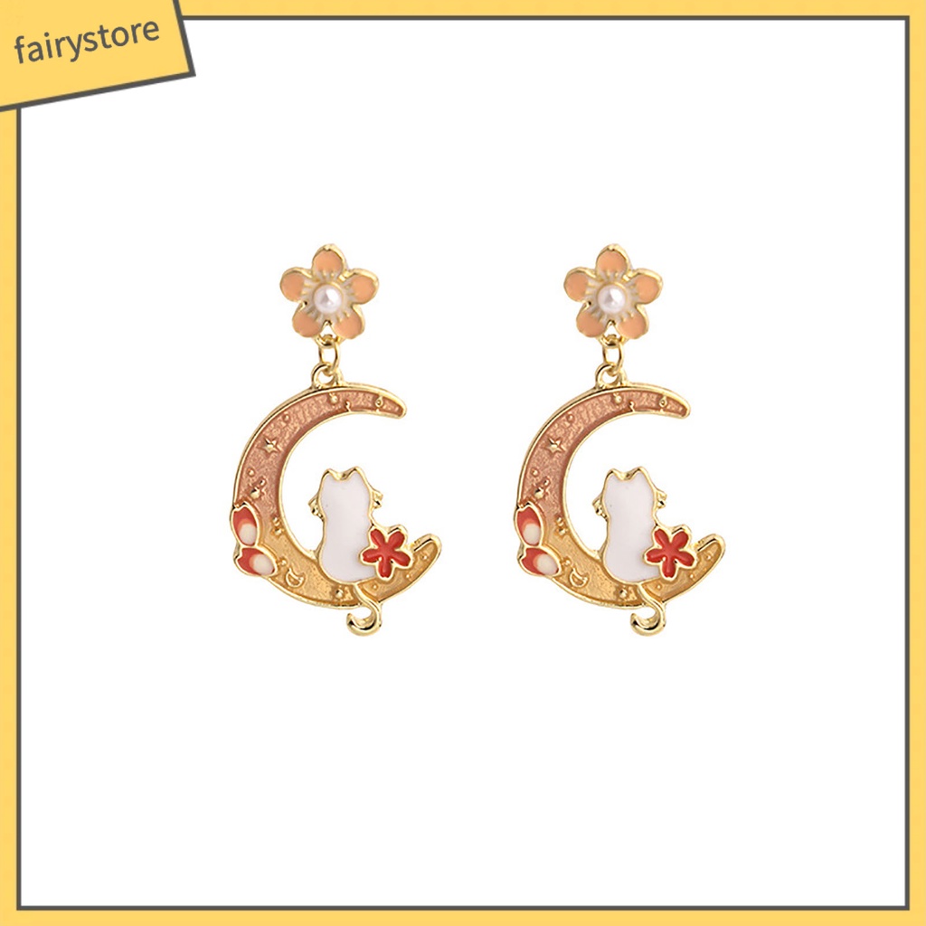1 Đôi Bông Tai Xỏ Lỗ Mạ Điện Họa Tiết Hoa / Mặt Trăng / Thỏ / Hình Học Đơn Giản Thời Trang Dành Cho Nữ