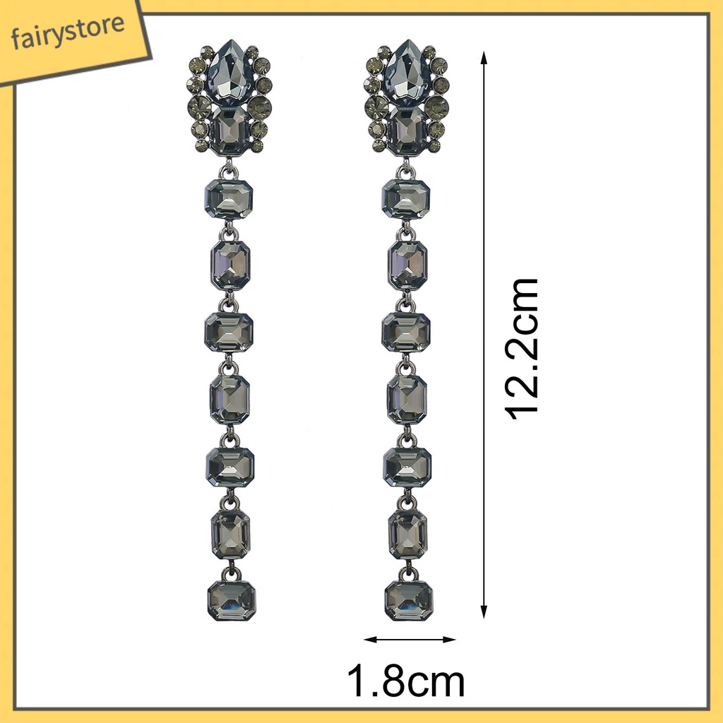 1 Đôi Bông Tai Hình Học Dáng Dài Đính Đá Nhiều Màu Thời Trang