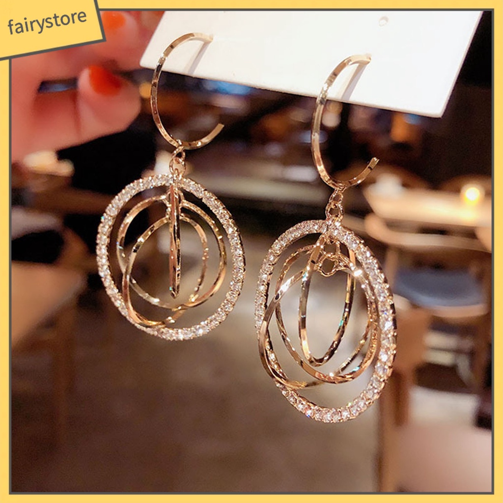 1 Đôi Bông Tai Tròn Đính Đá Lấp Lánh Trang Nhã