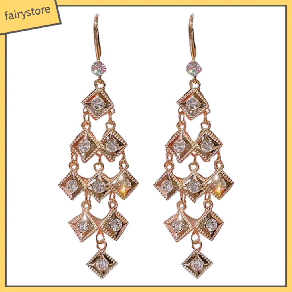 1 Đôi Bông Tai Dáng Dài Đính Đá Lấp Lánh Thời Trang Cho Nữ