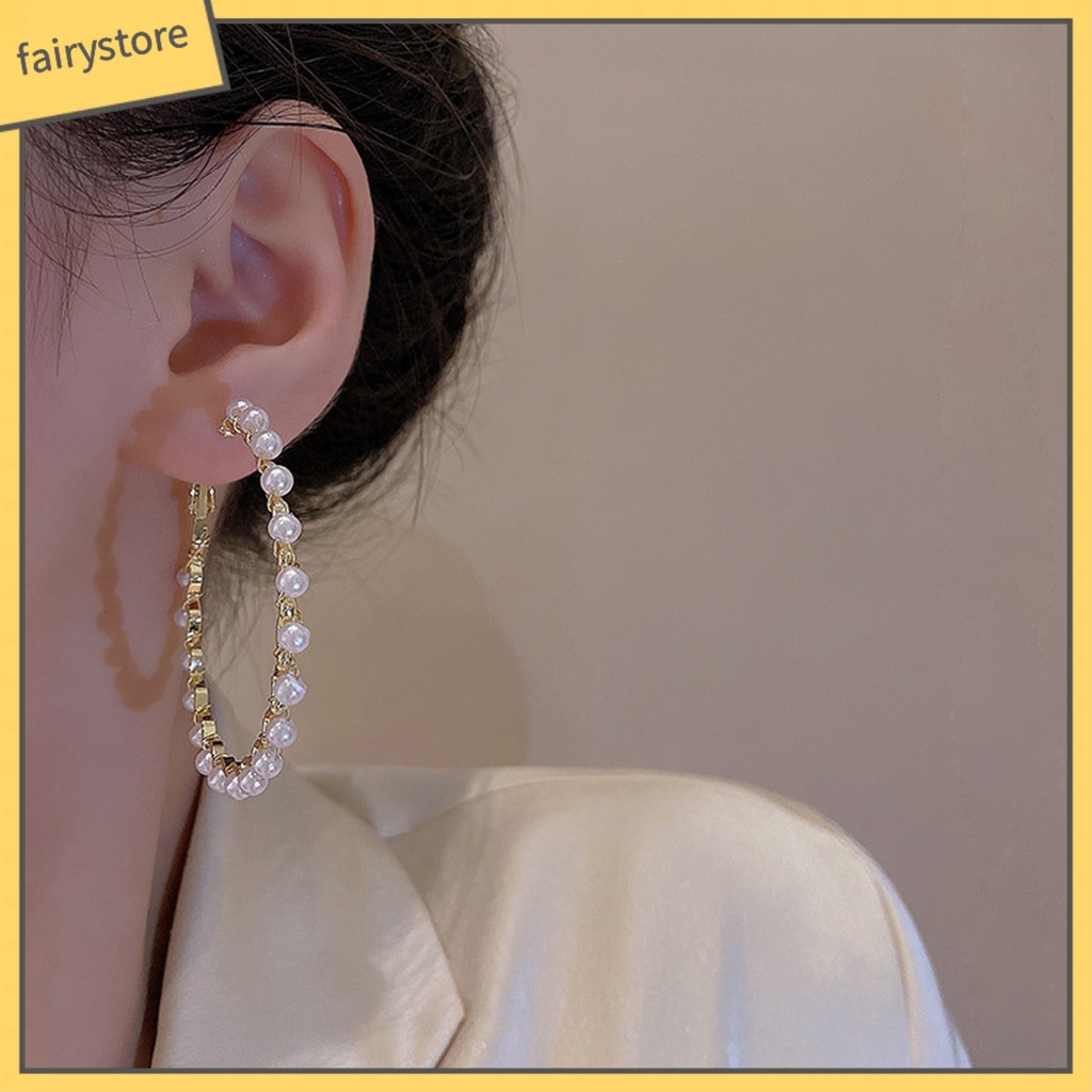 1 Đôi Bông Tai Hình Học Đính Ngọc Trai Giả Lấp Lánh Chống Phai Màu Thời Trang Cho Nữ