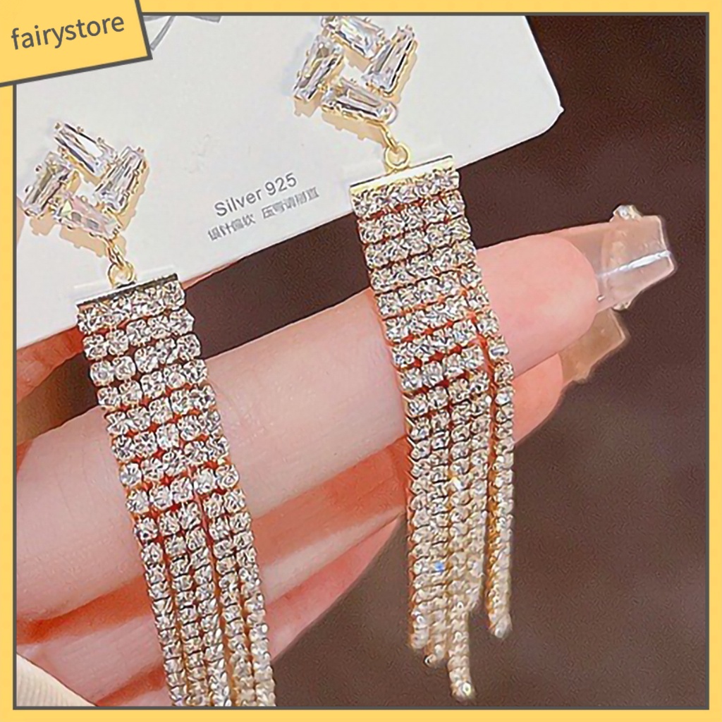 1 Đôi Bông Tai Dáng Dài Đính Đá Thời Trang