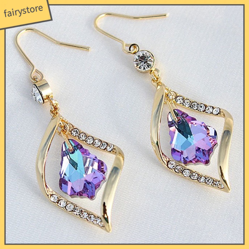 1 Đôi Bông Tai Dáng Dài Đính Đá Lấp Lánh Thời Trang Cho Nữ