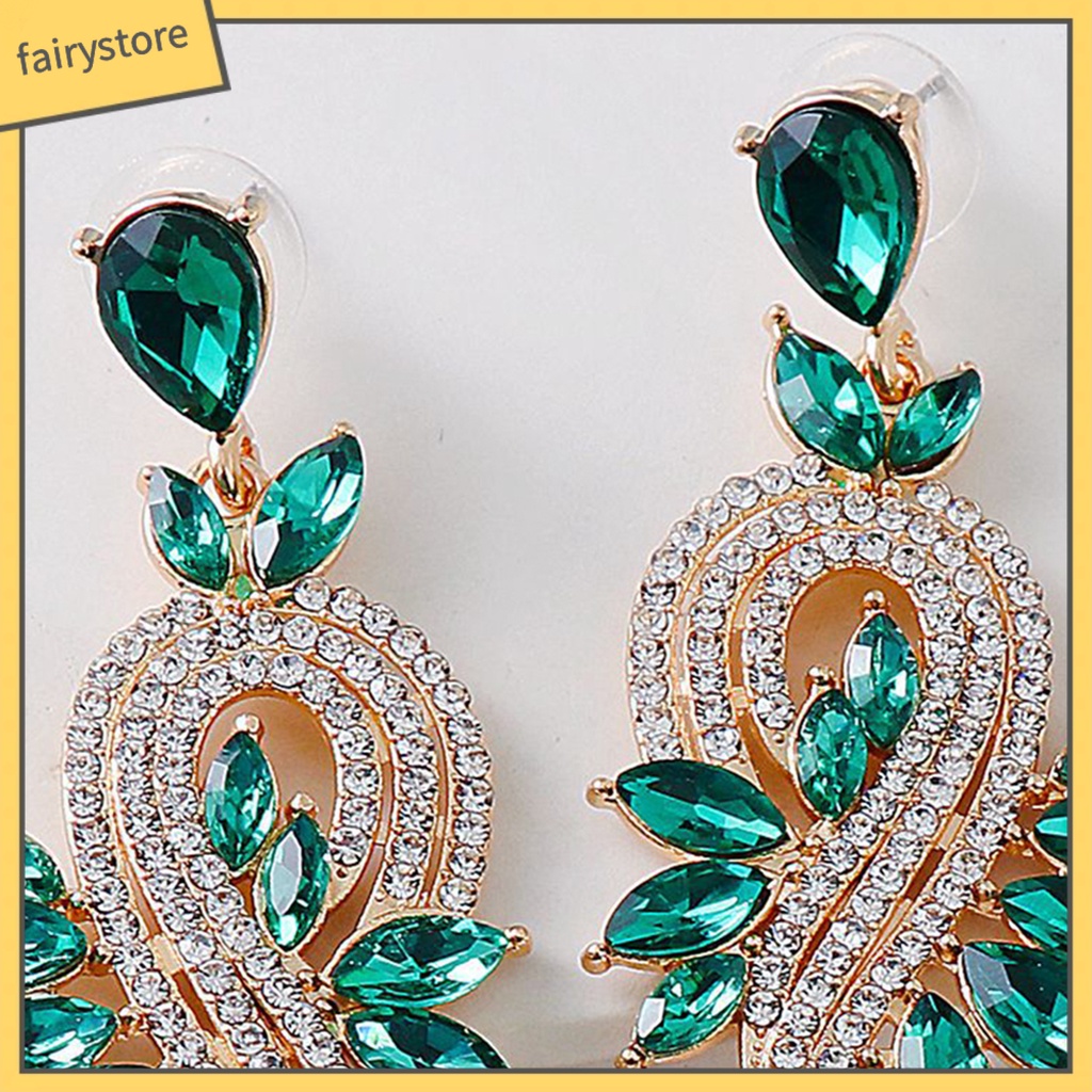 1 Đôi Bông Tai Hình Học Dáng Dài Đính Pha Lê Trang Nhã Dành Cho Cô Dâu