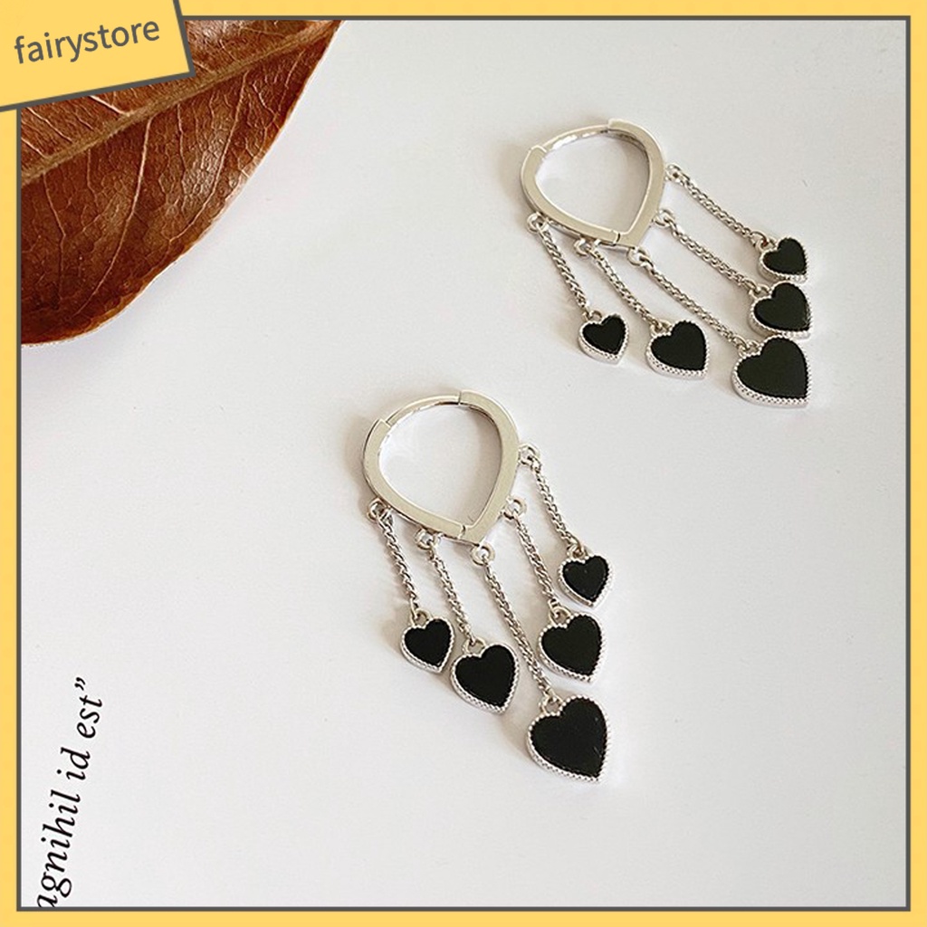 1 Đôi Bông Tai Hợp Kim Hình Trái Tim Màu Đen Thanh Lịch Phong Cách Hàn Quốc Dành Cho Nữ