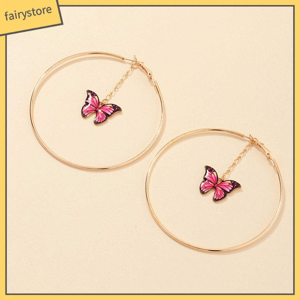 Khuyên Tai Dạng Vòng Lủng Lẳng Mặt Bướm Dây Xích Lớn Thanh Lịch Cho Nữ