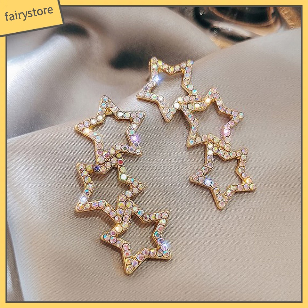 Khuyên Tai Hình Ngôi Sao Đính Đá Nhiều Màu Sắc Thời Trang