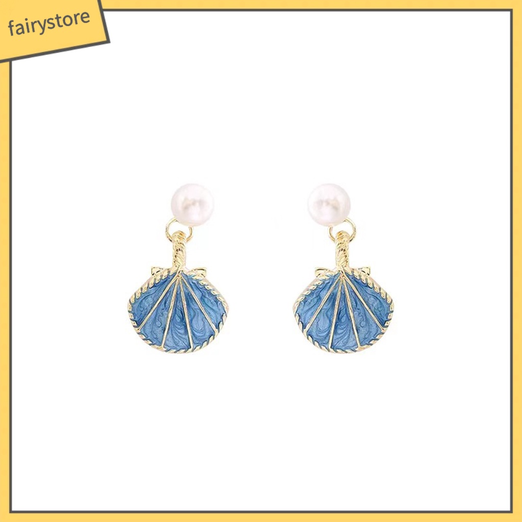 [FRO] 1 Đôi Bông Tai Vỏ Sò Hợp Kim Đính Ngọc Trai Nhân Tạo Nhẹ Nhàng Sang Trọng