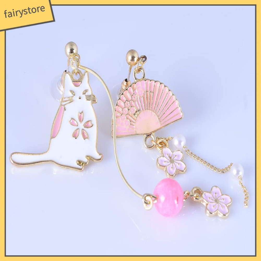 Bông Tai Mạ Bạc Hình Mèo Đính Hoa Thời Trang Cho Nữ