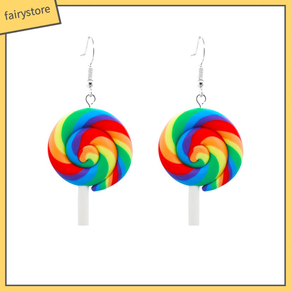 Bông Tai Hình Kẹo Mút Màu Cầu Vồng Thời Trang Cho Nữ