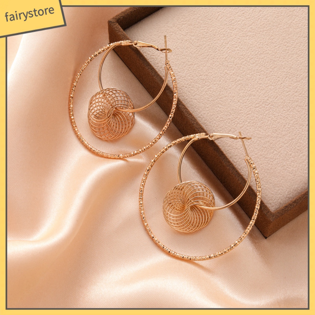 1 Đôi Bông Tai Hình Tròn Hai Lớp Bằng Kim Loại Thời Trang