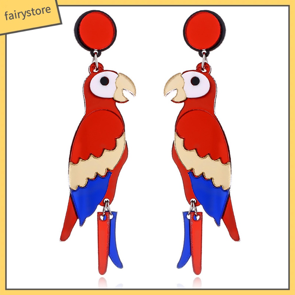 Bông Tai Dáng Dài Mặt Hình Chim Vẹt Nhiều Màu Sắc Thời Trang Cho Nữ