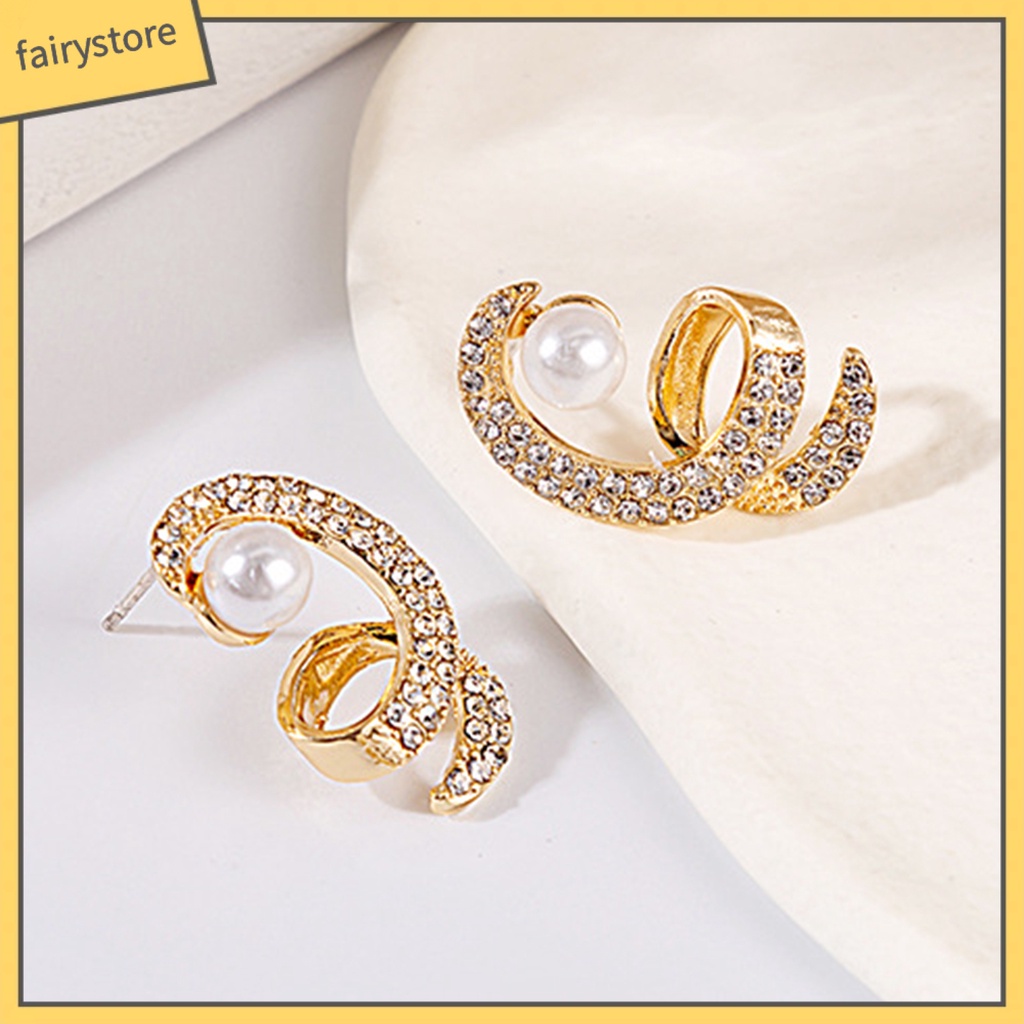 1 Đôi Bông Tai Hình Xoắn Ốc Đính Đá Lấp Lánh Thời Trang Hàng Ngày