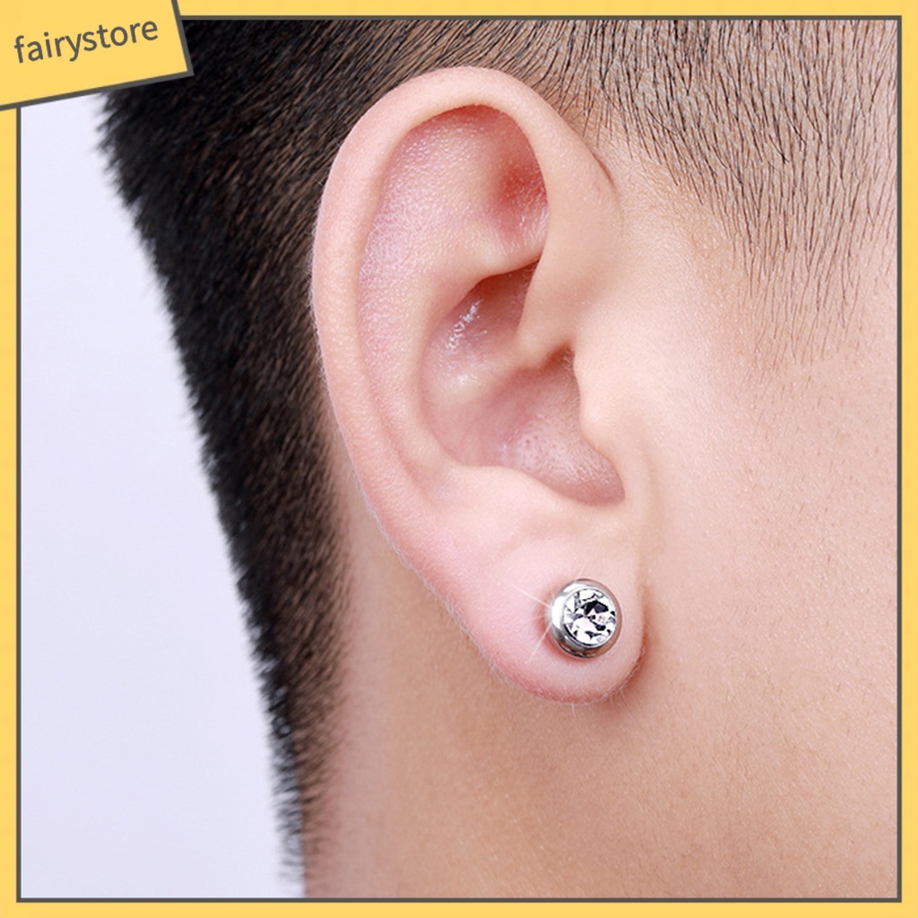 1 Đôi Bông Tai Tròn Bằng Thép Không Gỉ Đính Đá Nhiều Màu Thời Trang Dành Cho Nam Và Nữ