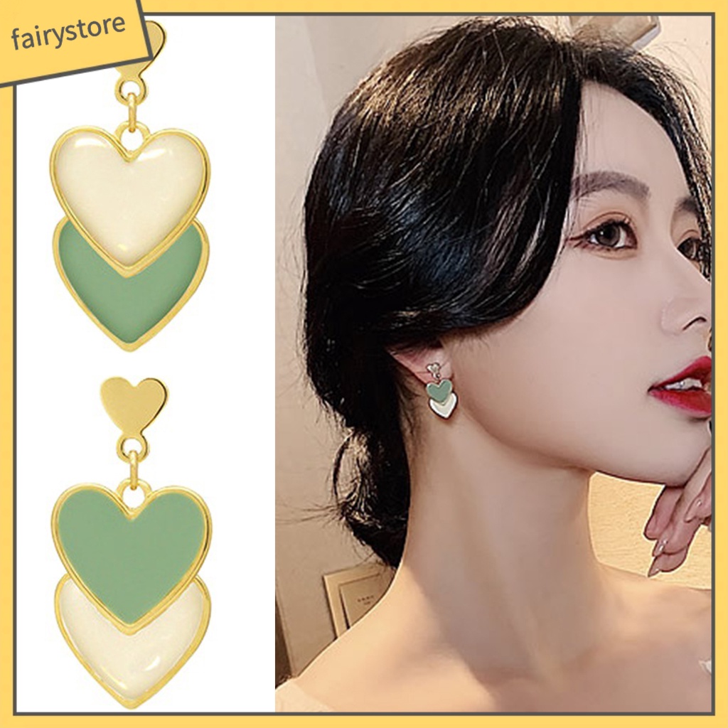 1 Đôi Bông Tai Hình Trái Tim Màu Sắc Tương Phản Dễ Thương Dành Cho Nữ