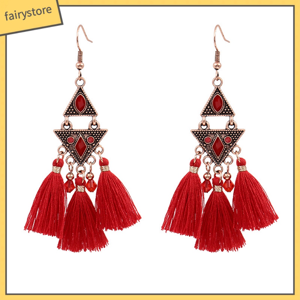 1 Đôi Bông Tai Dáng Dài Phối Tua Rua Màu Đỏ Thời Trang Dự Tiệc Cưới / Lễ Hội Cho Nữ