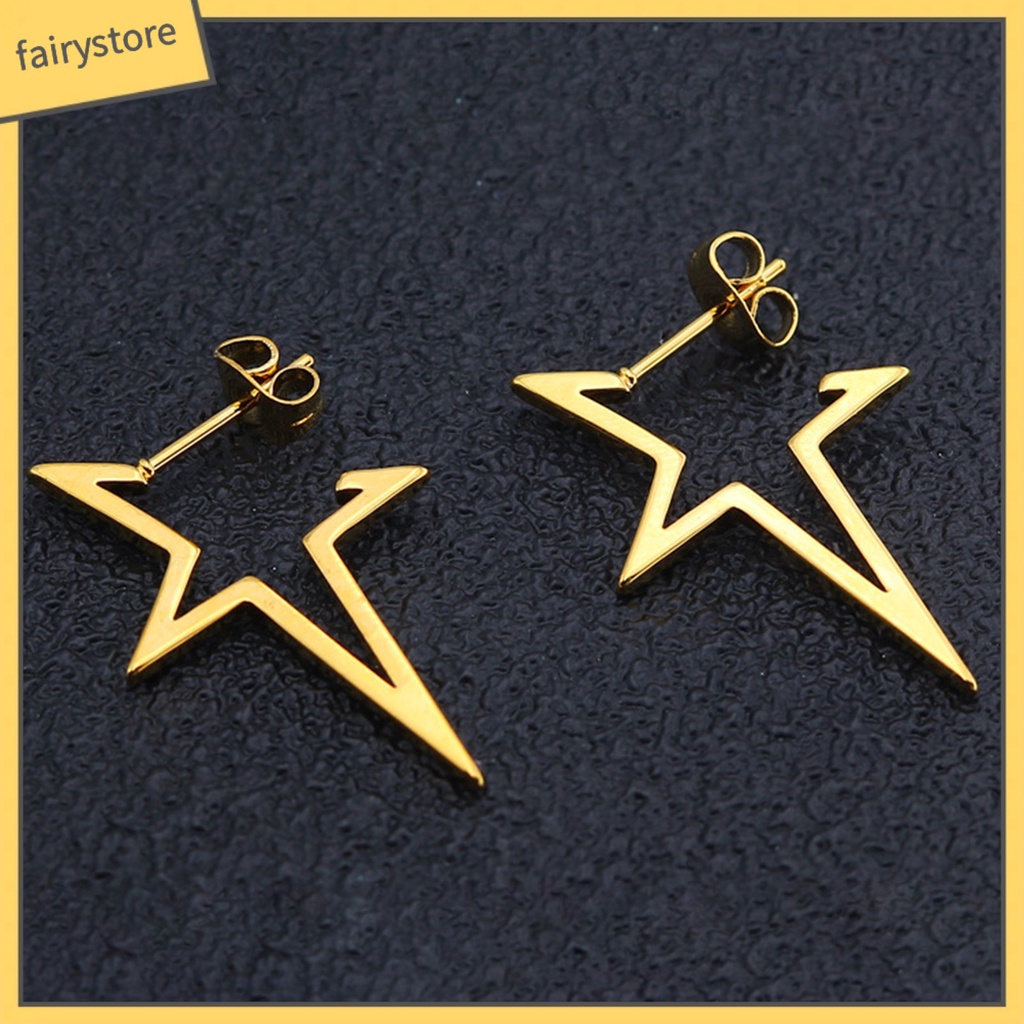 1 Đôi Bông Tai Hình Ngôi Sao Năm Cánh Bằng Hợp Kim Màu Trơn Phong Cách Hip hop Thời Trang Cho Nữ
