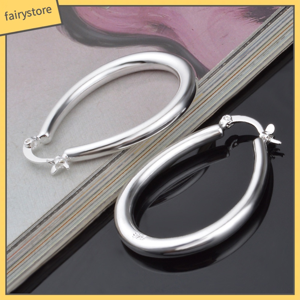 Bông Tai Mạ Bạc Hình Oval Lớn Thời Trang Dành Cho Nữ