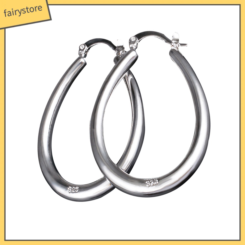 Bông Tai Mạ Bạc Hình Oval Lớn Thời Trang Dành Cho Nữ