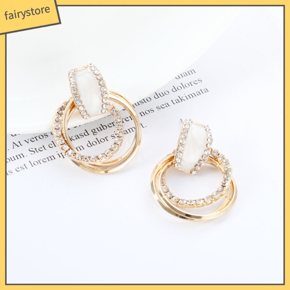 Bông Tai Tròn Nhiều Lớp Đính Kim Cương Giả Lấp Lánh Cho Nữ