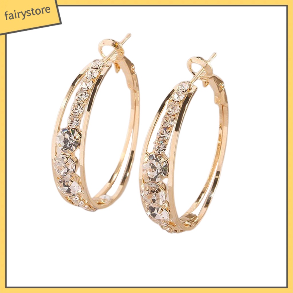 Bông Tai Tròn Đính Đá Lấp Lánh Quyến Rũ Dành Cho Nữ