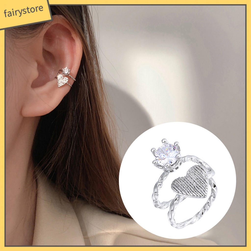 1 Khuyên Kẹp Vành Tai Hình Trái Tim Đính Đá Lấp Lánh Dễ Phối Đồ Thời Trang Cho Nữ
