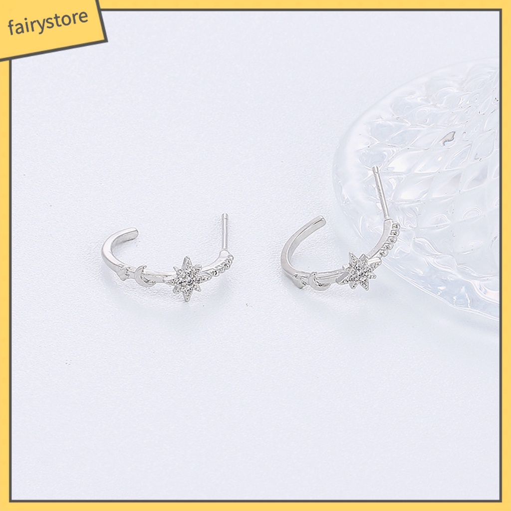 1 Khuyên Tai Hình Trăng Sao Đính Đá Thời Trang