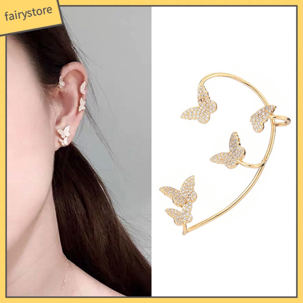 1 Bông Tai Kẹp Hình Bướm Đính Đá Đơn Giản Cho Đám Cưới