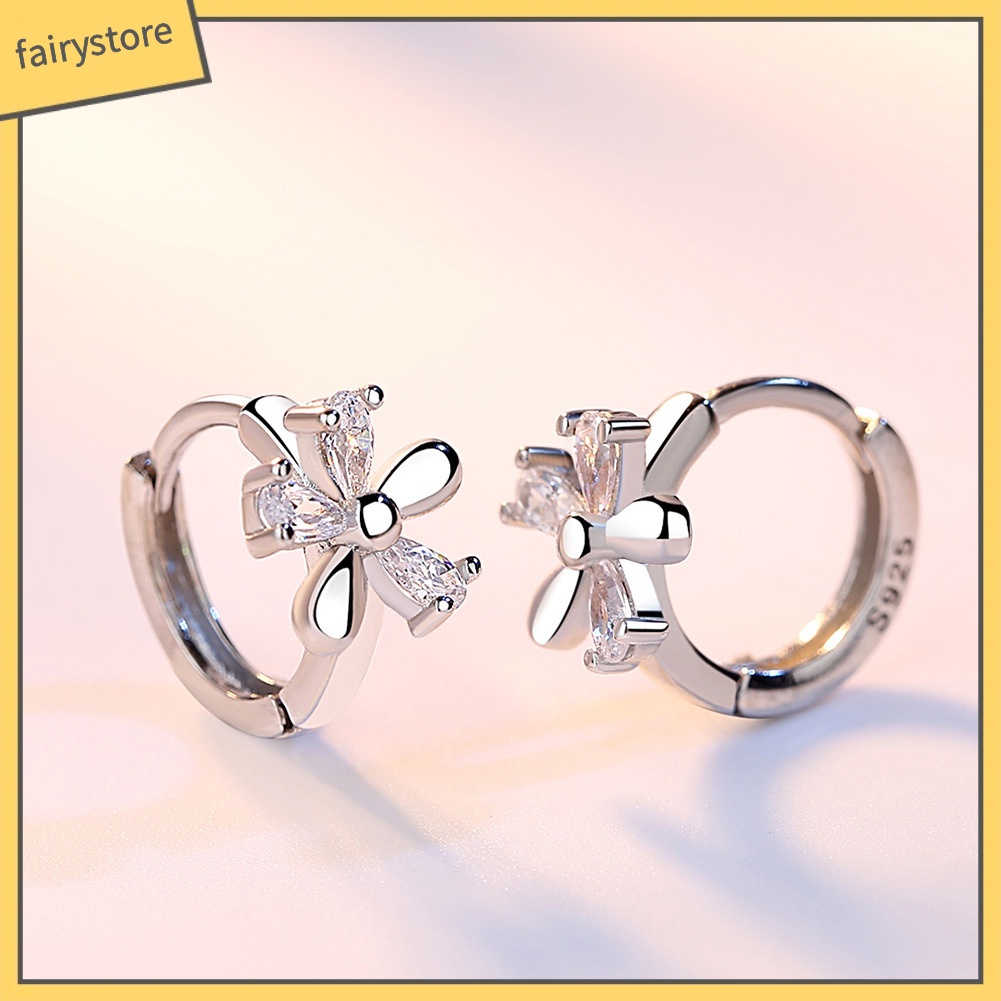 Bông Tai Hình Hoa Đính Đá Zircon Ngọt Ngào Cho Nữ