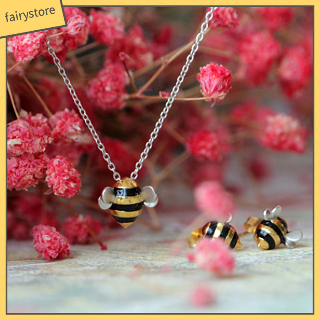 Bộ Trang Sức Vòng cổ / Bông Tai Hình Ong Xinh Xắn Cho Nữ