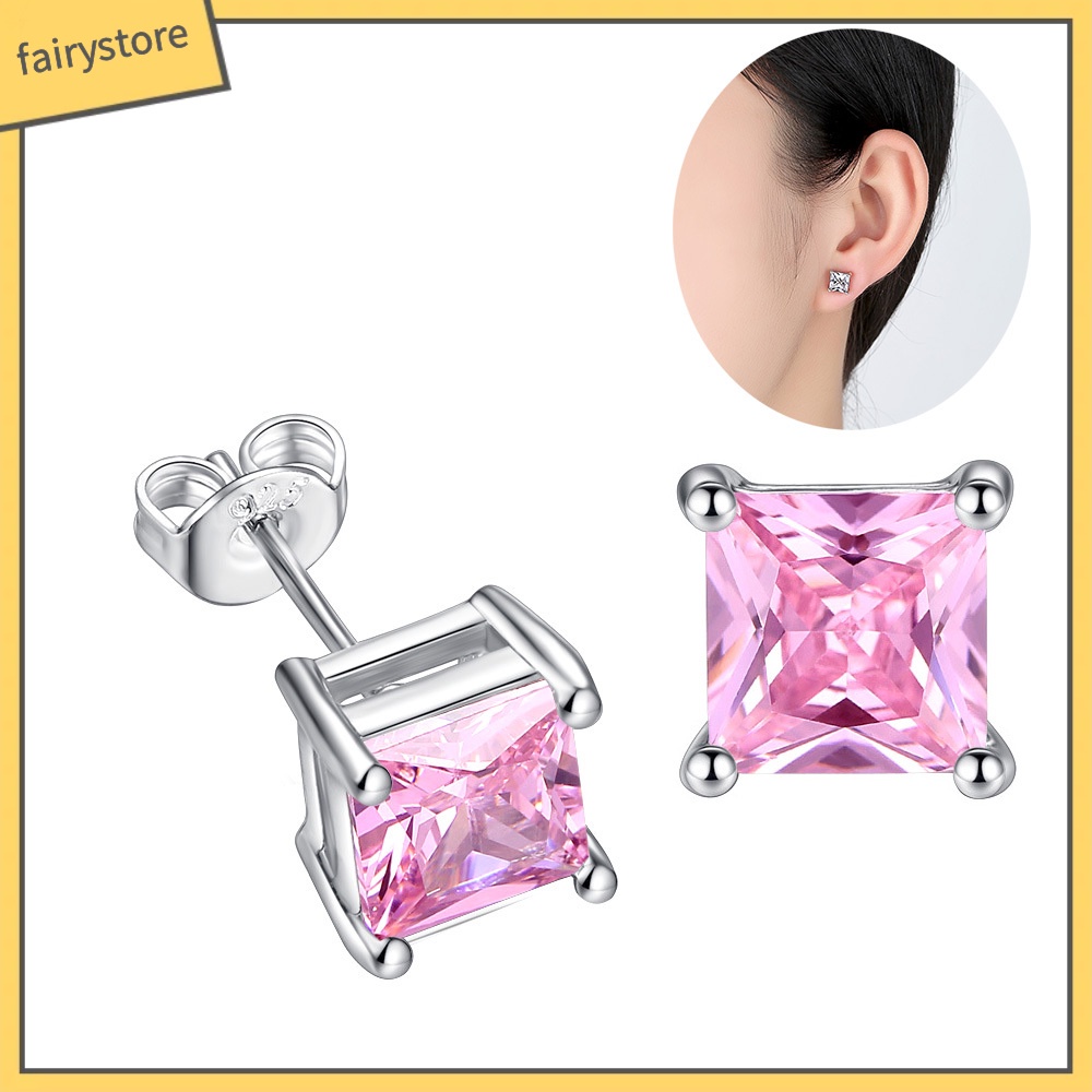 Đôi Bông Tai Hình Vuông Đính Đá Thời Trang Cho Nữ