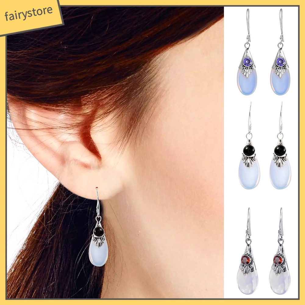 Bông Tai Hình Giọt Nước Đính Đá Mặt Trăng Thời Trang Dành Cho Nữ