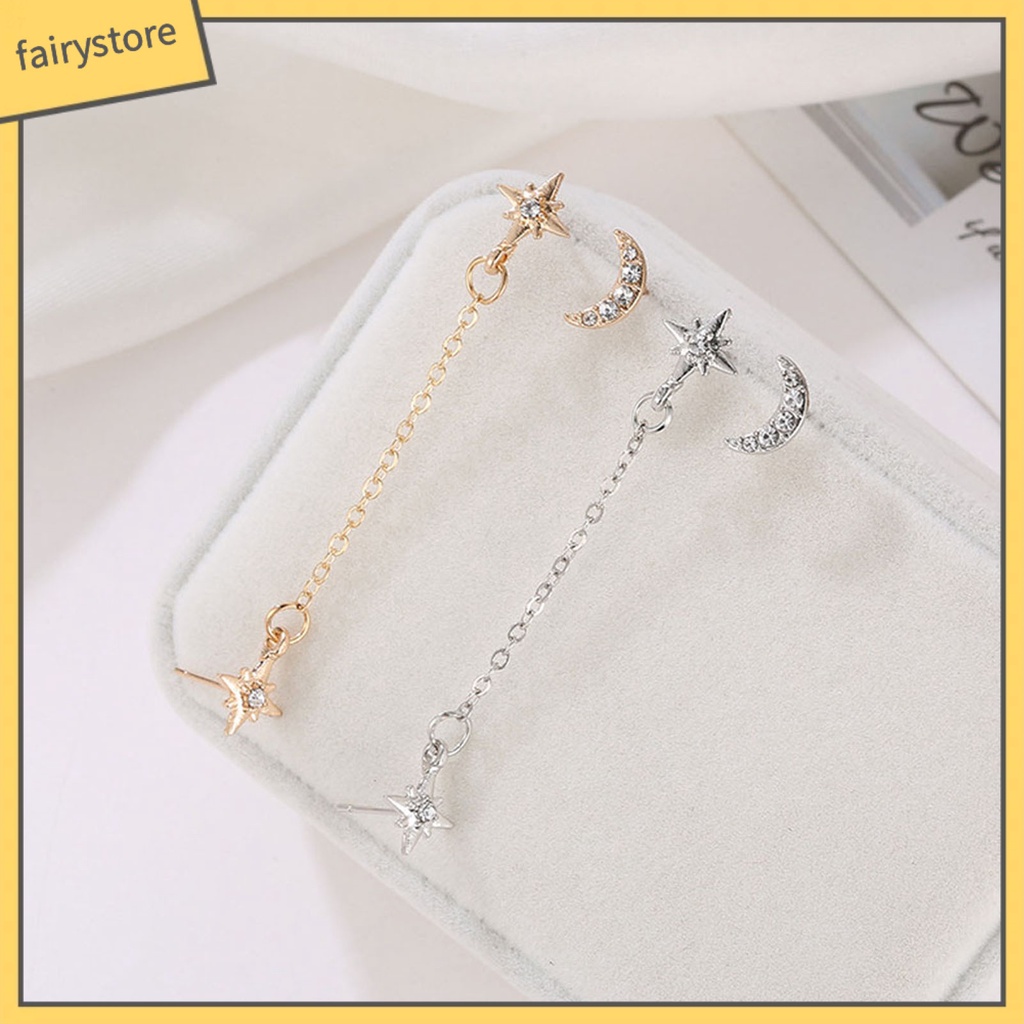 2 Bông Tai Hình Mặt Trăng / Ngôi Sao Bằng Hợp Kim Độc Đáo