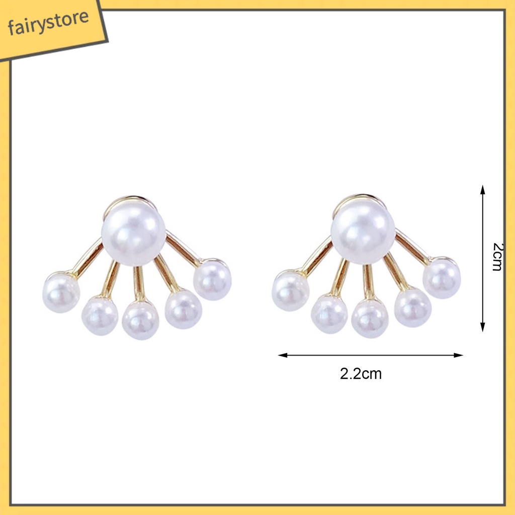 1 Đôi Bông Tai Hình Quạt Đính Ngọc Trai Nhân Tạo Thời Trang