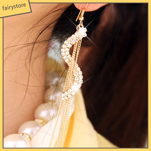 Bông Tai Dài Hình Chữ S Đính Đá Thời Trang Dành Cho Nữ