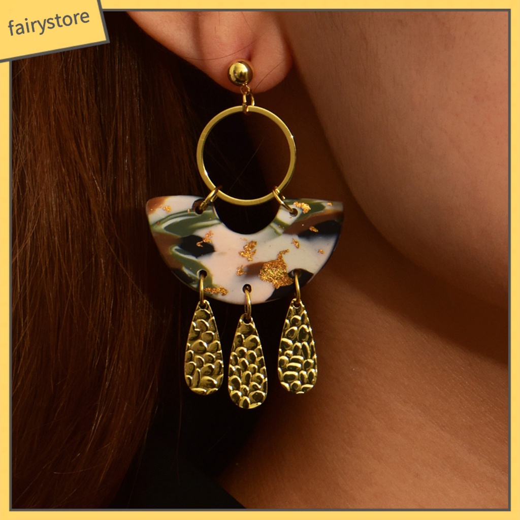 1 Đôi Bông Tai Xỏ Lỗ Mặt Oval Họa Tiết Hình Học Trong Suốt Phong Cách Retro